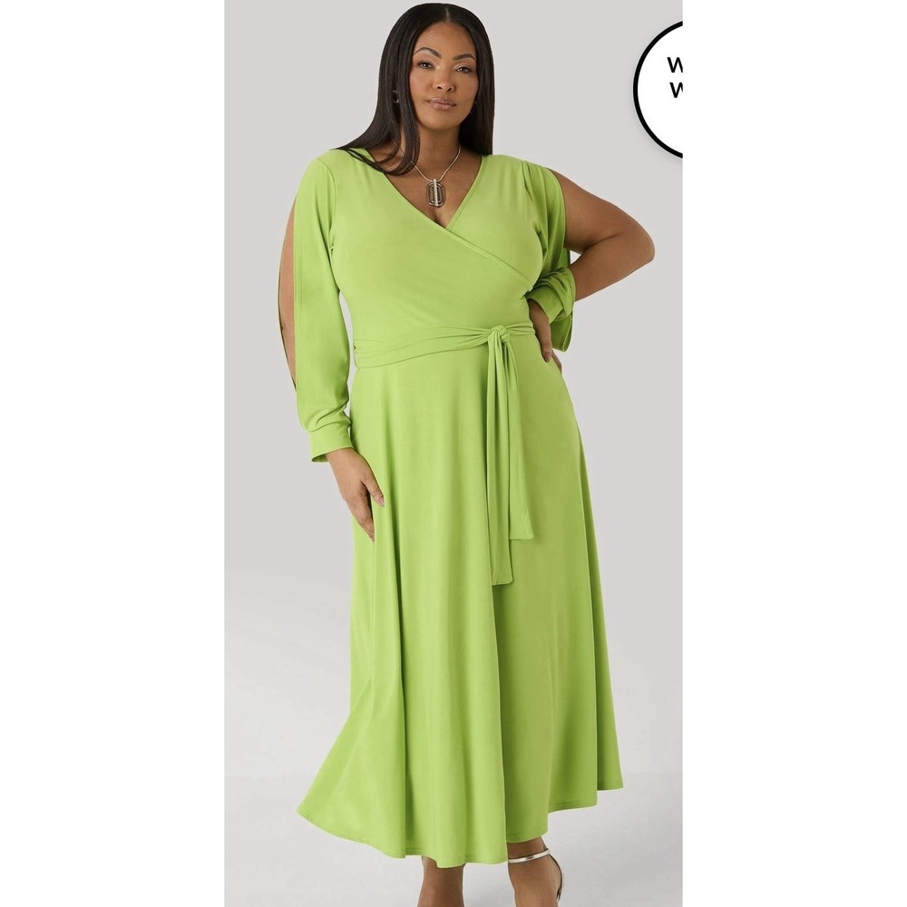 90s Ashley Stewart Split Sleeve Maxi Dress 30/32 Teal Belted USA Made Party City
